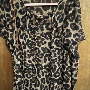 SHEER Leopard Print Blouse with Chain Detail
